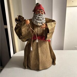 Vtg Crinkled Paper Mache/Ceramic Santa Tree Topper w/Cone Bottom